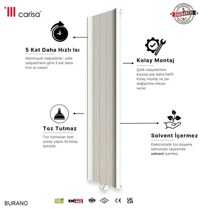 Carisa Burano Dikey Alüminyum Radyatör Modern Tasarım Beyaz - carisa