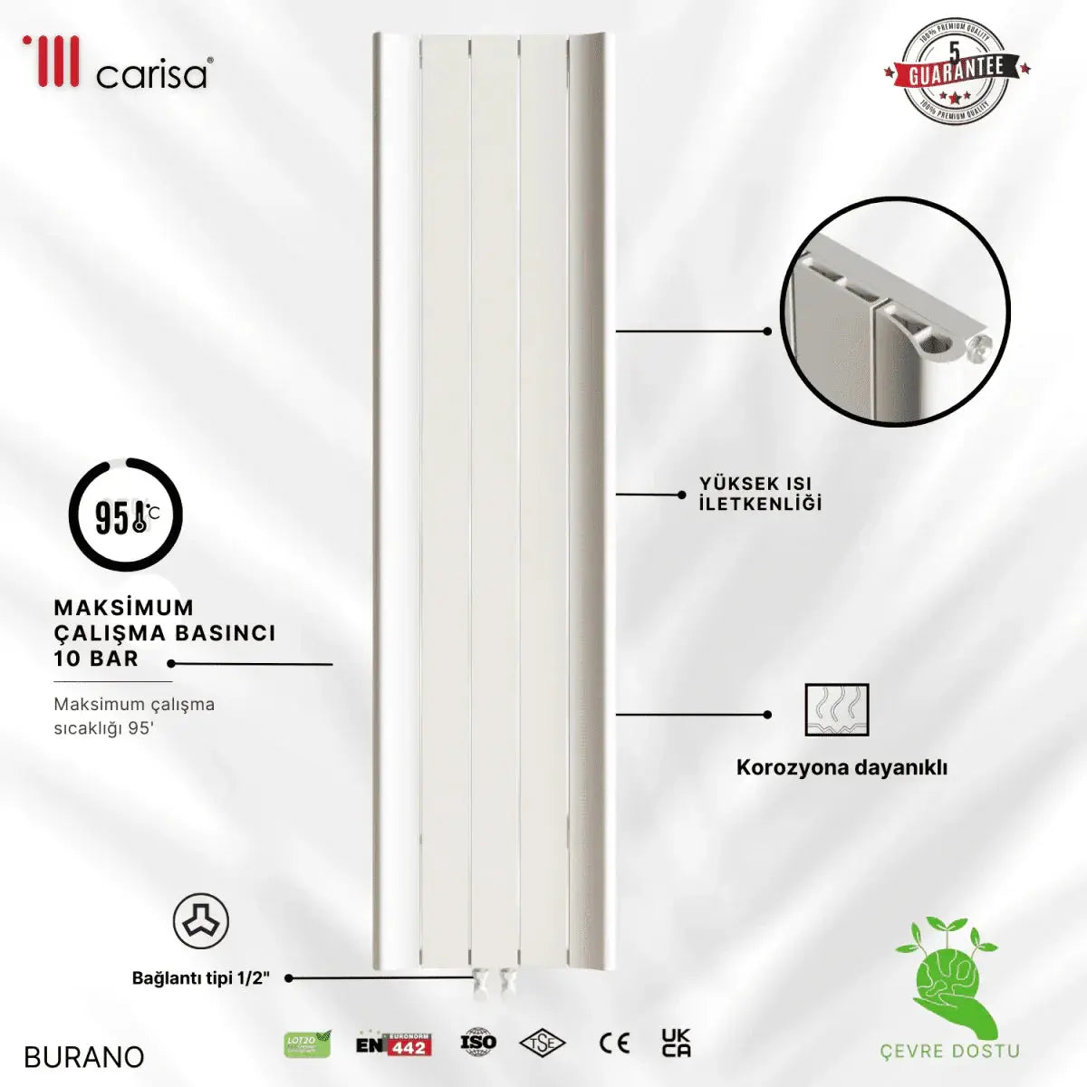 Carisa Burano Dikey Alüminyum Radyatör Modern Tasarım Beyaz - carisa