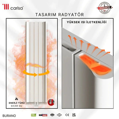 Carisa Burano Dikey Alüminyum Radyatör Modern Tasarım Beyaz - carisa