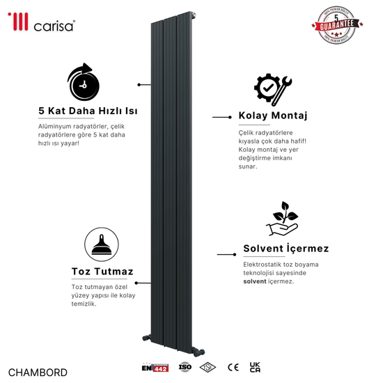 Carisa Chambord Dikey Alüminyum Radyatör Modern Tasarım Antrasit - carisa