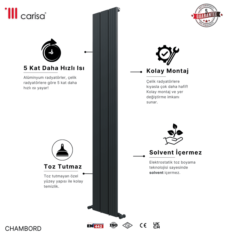 Carisa Chambord Dikey Alüminyum Radyatör Modern Tasarım Antrasit - carisa