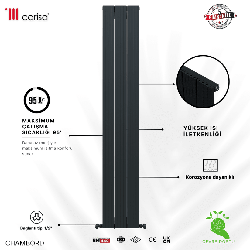 Carisa Chambord Dikey Alüminyum Radyatör Modern Tasarım Antrasit - carisa