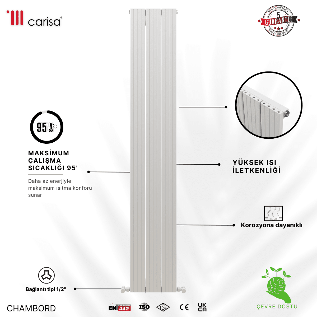 Carisa Chambord Dikey Alüminyum Radyatör Modern Tasarım Beyaz - carisa