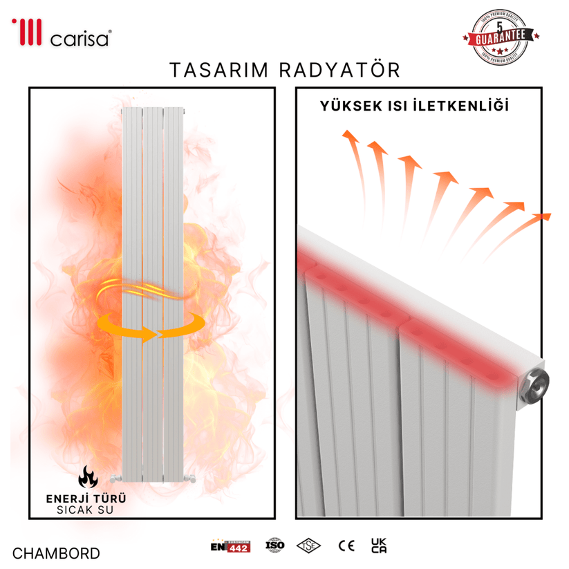Carisa Chambord Dikey Alüminyum Radyatör Modern Tasarım Beyaz - carisa