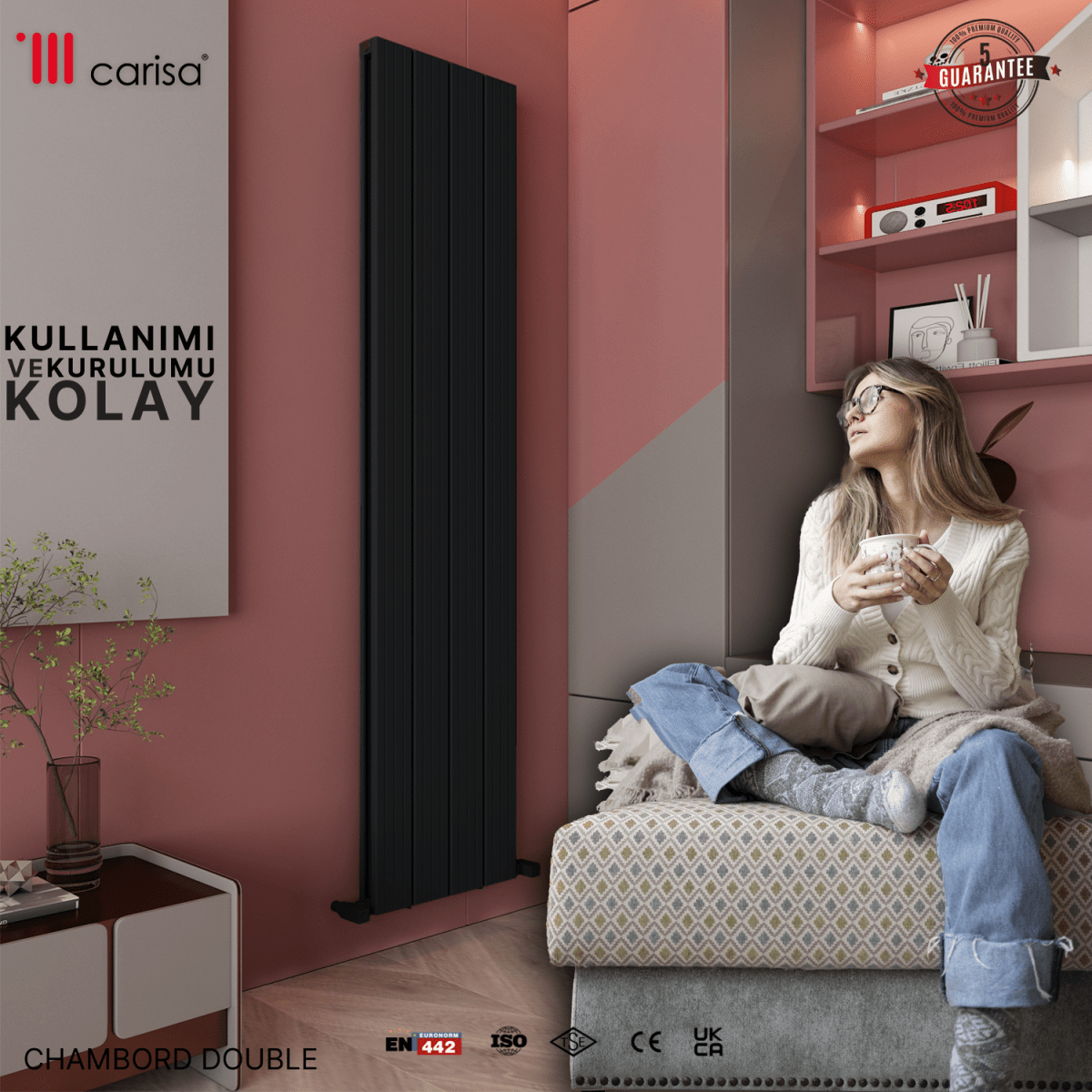 Carisa Chambord Double Dikey Alüminyum Radyatör Modern Tasarım Antrasit - carisa