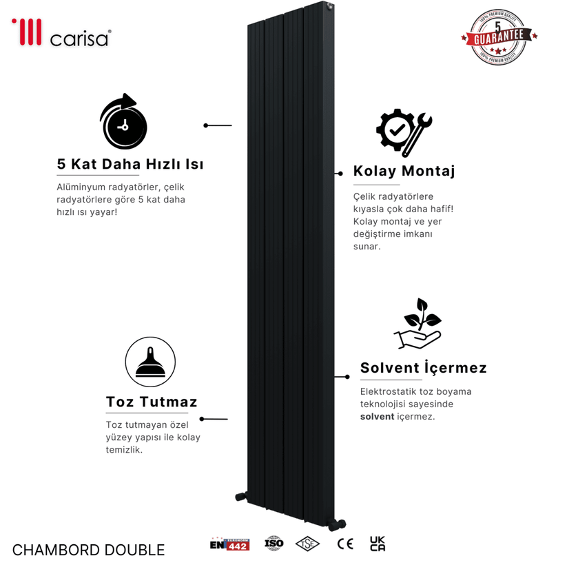 Carisa Chambord Double Dikey Alüminyum Radyatör Modern Tasarım Antrasit - carisa