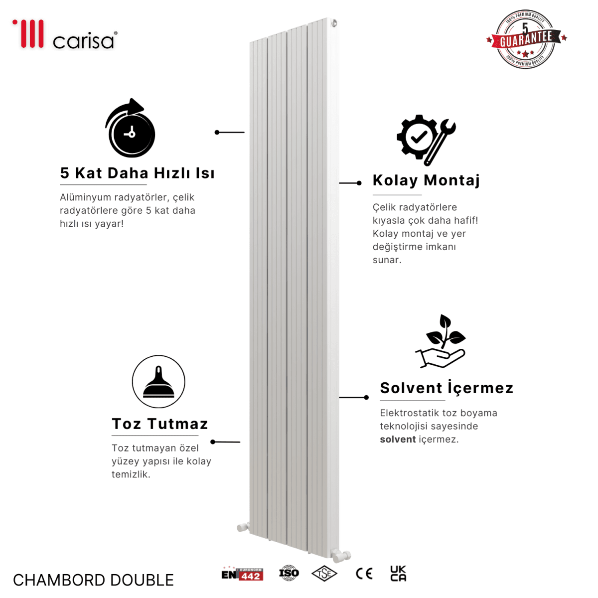 Carisa Chambord Double Dikey Alüminyum Radyatör Modern Tasarım Beyaz - carisa