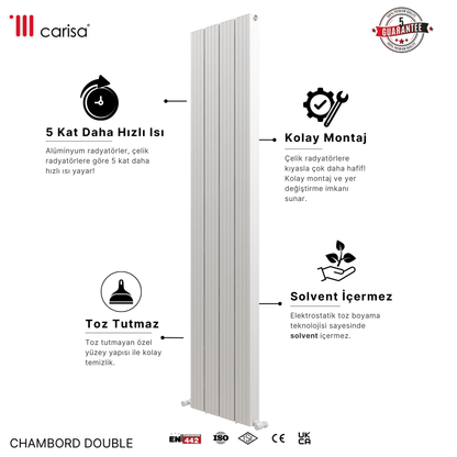 Carisa Chambord Double Dikey Alüminyum Radyatör Modern Tasarım Beyaz - carisa