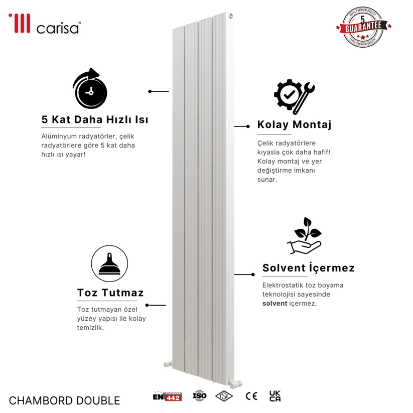 Carisa Chambord Double Dikey Alüminyum Radyatör Modern Tasarım Beyaz - carisa