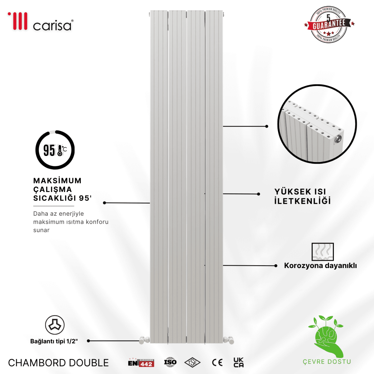 Carisa Chambord Double Dikey Alüminyum Radyatör Modern Tasarım Beyaz - carisa