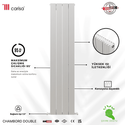 Carisa Chambord Double Dikey Alüminyum Radyatör Modern Tasarım Beyaz - carisa