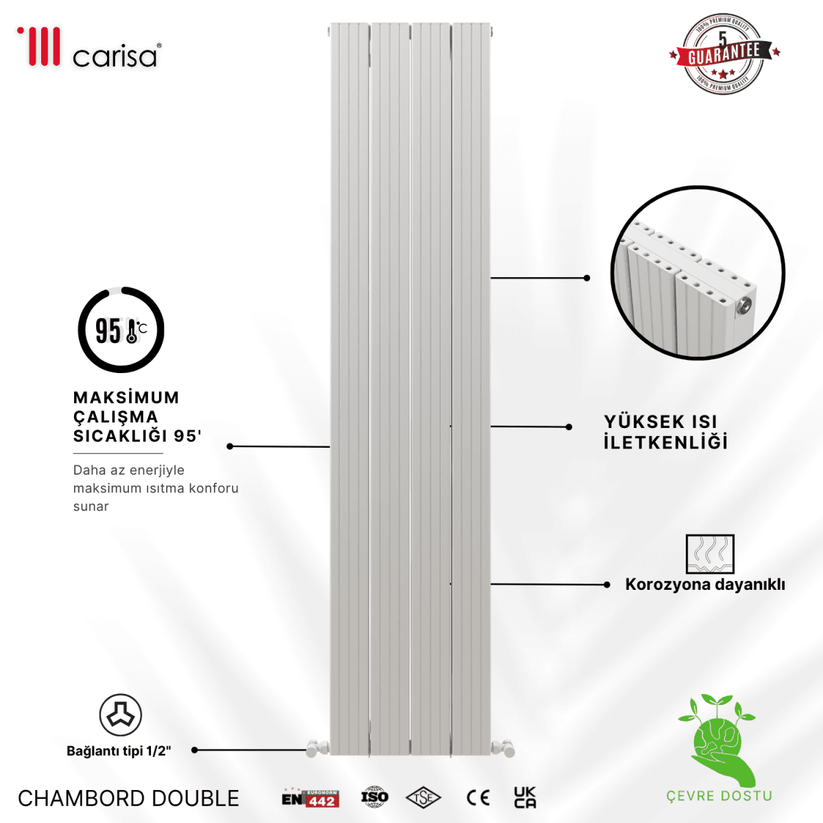 Carisa Chambord Double Dikey Alüminyum Radyatör Modern Tasarım Beyaz - carisa
