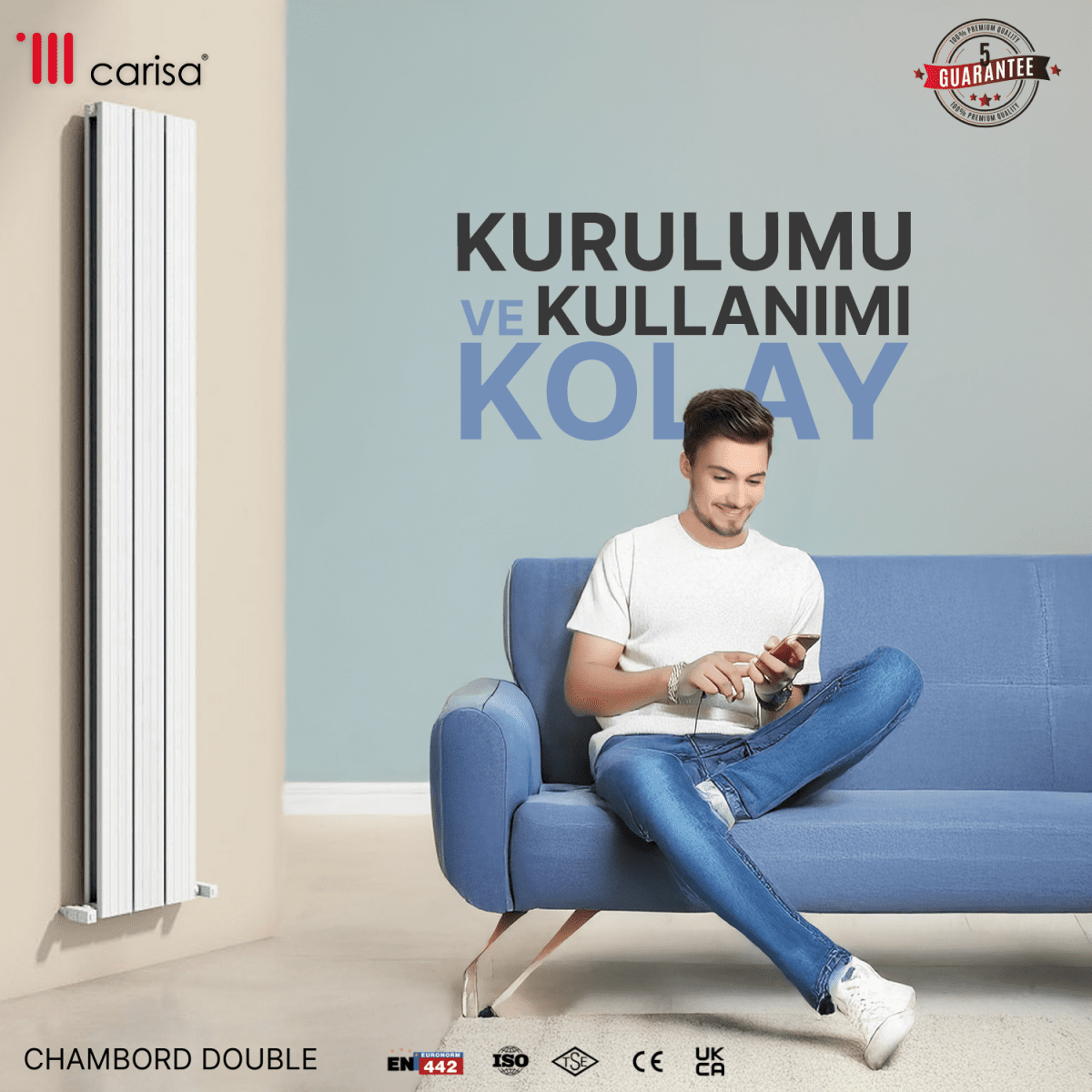 Carisa Chambord Double Dikey Alüminyum Radyatör Modern Tasarım Beyaz - carisa