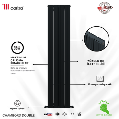 Carisa Chambord Double Dikey Alüminyum Radyatör Modern Tasarım Siyah - 1800 x 0495