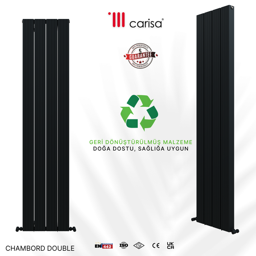 Carisa Chambord Double Dikey Alüminyum Radyatör Modern Tasarım Siyah - 1800 x 0595