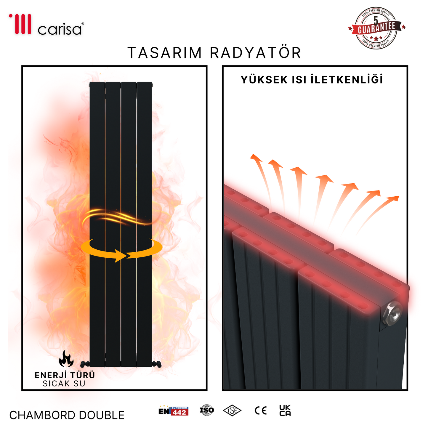 Carisa Chambord Double Dikey Alüminyum Radyatör Modern Tasarım Siyah ürün görseli