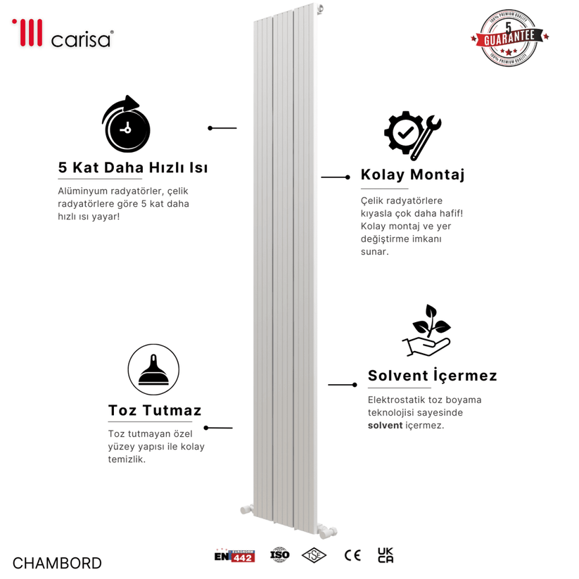 Carisa Chambord Dikey Alüminyum Radyatör Modern Tasarım Siyah - carisa