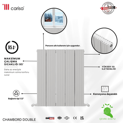 Carisa Chambord Double Yatay Alüminyum Radyatör Modern Tasarım Beyaz - carisa