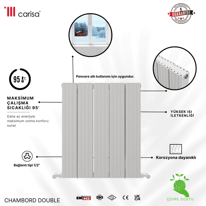 Carisa Chambord Double Yatay Alüminyum Radyatör Modern Tasarım Beyaz - carisa