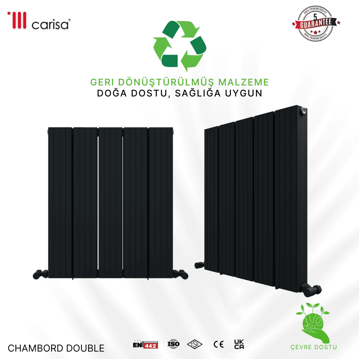Carisa Chambord Double Yatay Alüminyum Radyatör Modern Tasarım Siyah - carisa