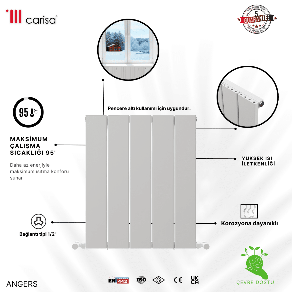 Carisa Chambord Yatay Alüminyum Radyatör Modern Tasarım Beyaz - carisa