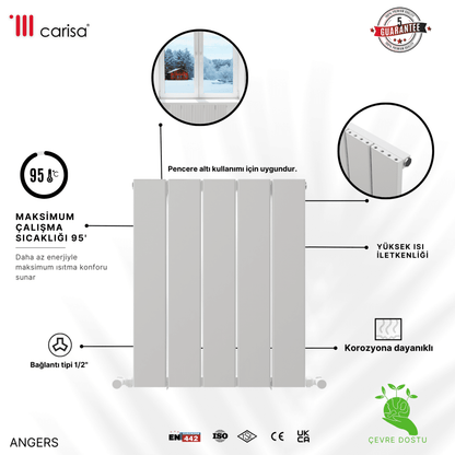 Carisa Chambord Yatay Alüminyum Radyatör Modern Tasarım Beyaz - carisa