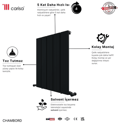 Carisa Chambord Yatay Alüminyum Radyatör Modern Tasarım Siyah - carisa