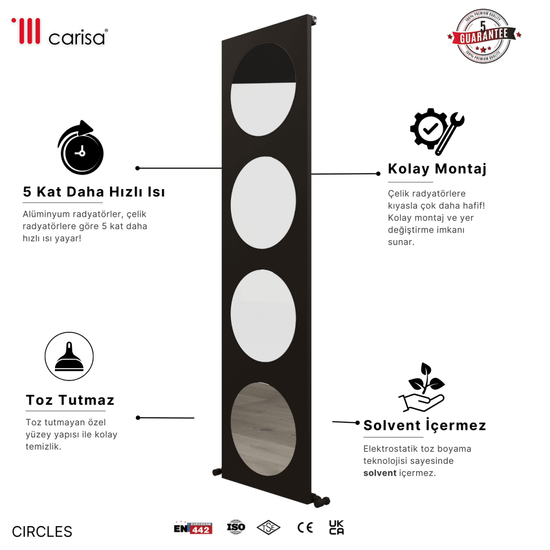 Carisa Circles Dikey Alüminyum Radyatör Modern Tasarım Antrasit - carisa