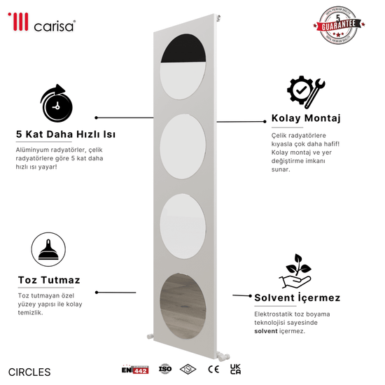 Carisa Circles Dikey Alüminyum Radyatör Modern Tasarım Beyaz - carisa