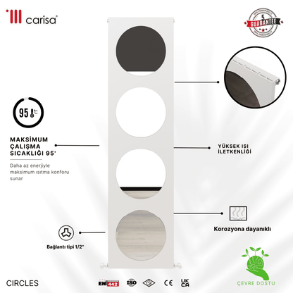Carisa Circles Dikey Alüminyum Radyatör Modern Tasarım Beyaz - carisa