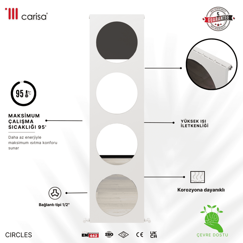 Carisa Circles Dikey Alüminyum Radyatör Modern Tasarım Beyaz - carisa