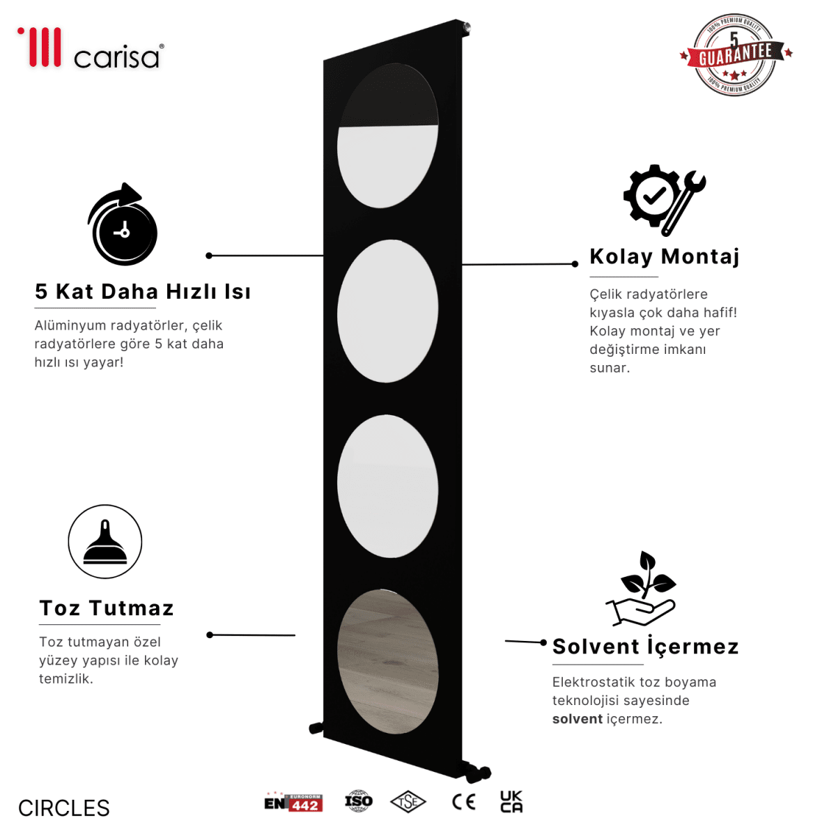 Carisa Circles Dikey Alüminyum Radyatör Modern Tasarım Pebble - Carisa