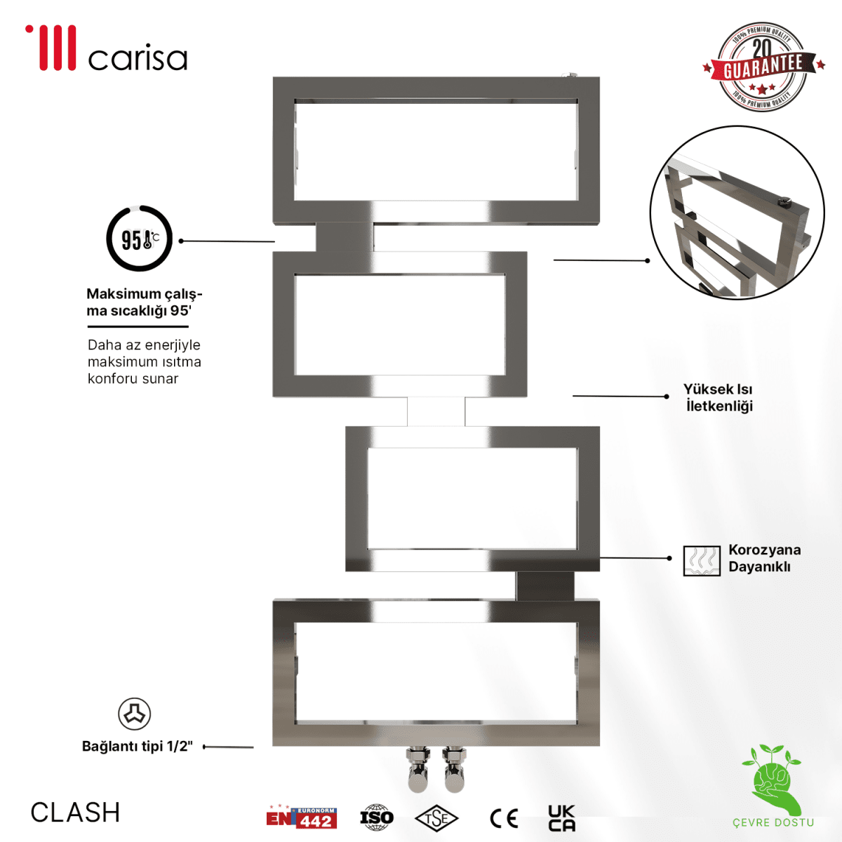 Carisa Clash Paslanmaz Çelik Havlupan Modern Tasarım Ayna Polisaj - carisa
