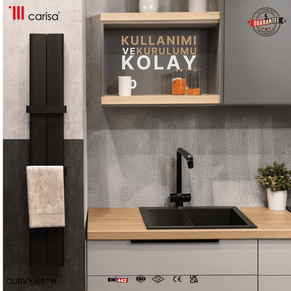 Carisa Curvy Bath Alüminyum Havlupan Modern Tasarım Antrasit - carisa