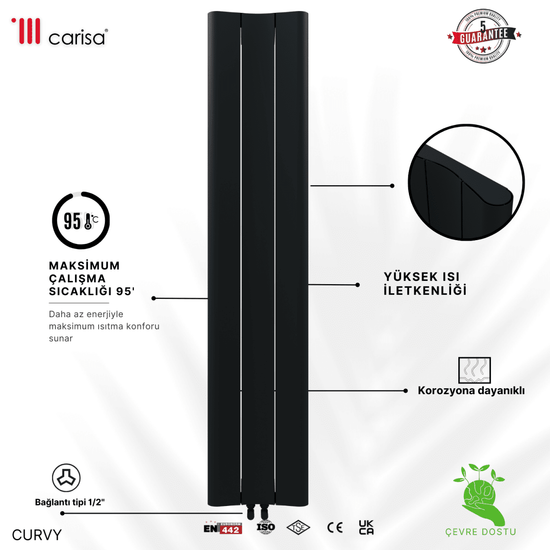 Carisa Curvy Dikey Alüminyum Radyatör Modern Tasarım Siyah - carisa