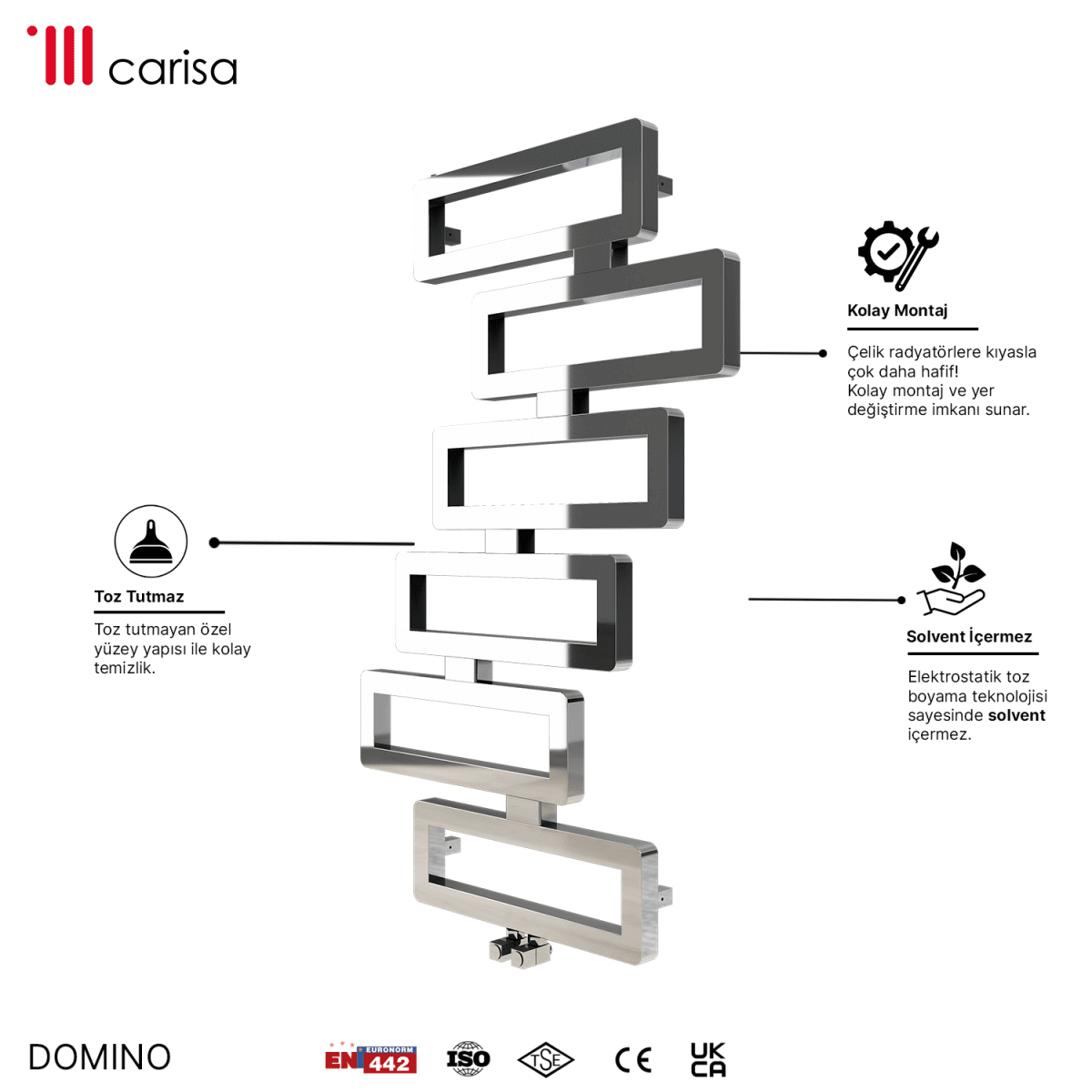 Carisa Domino Paslanmaz Çelik Havlupan Modern Tasarım Ayna Polisaj - carisa