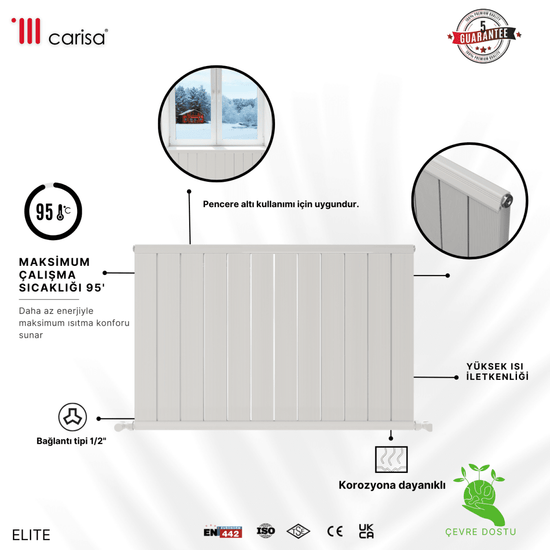 Carisa Elite Alüminyum Radyatör Beyaz Standart Bağlantı - carisa