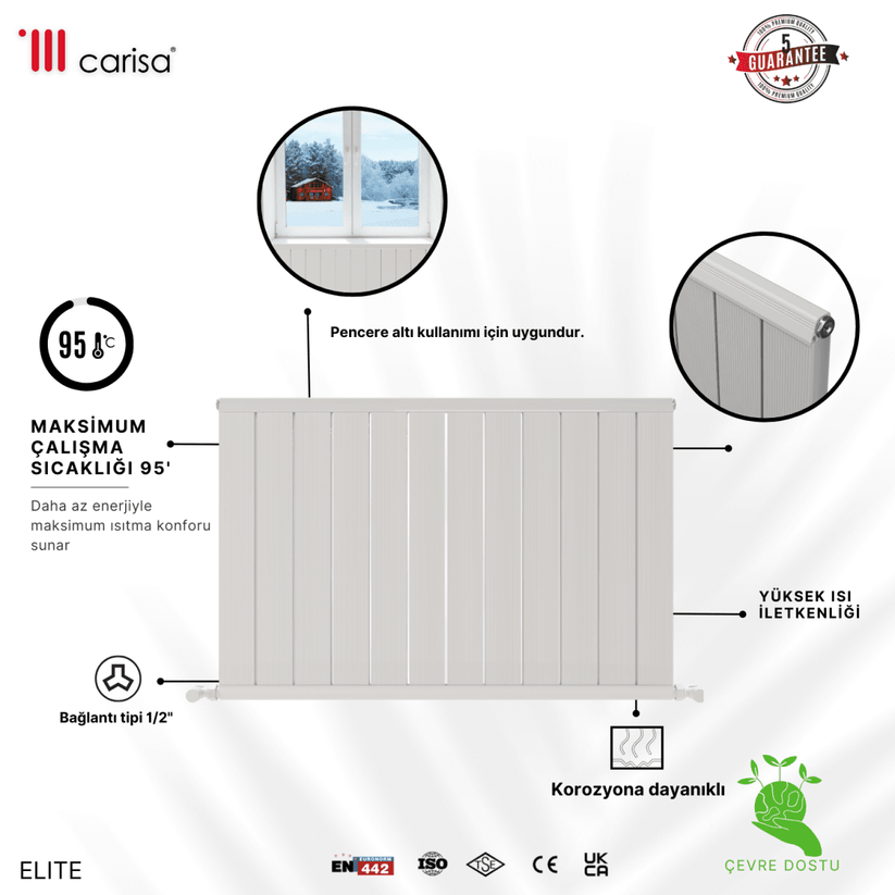 Carisa Elite Alüminyum Radyatör Beyaz Standart Bağlantı - carisa