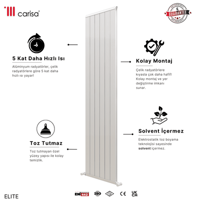 Carisa Elite Dikey Alüminyum Radyatör Modern Tasarım Parlak Beyaz - carisa