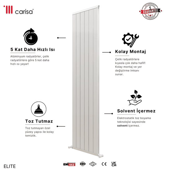 Carisa Elite Dikey Alüminyum Radyatör Modern Tasarım Parlak Beyaz - carisa