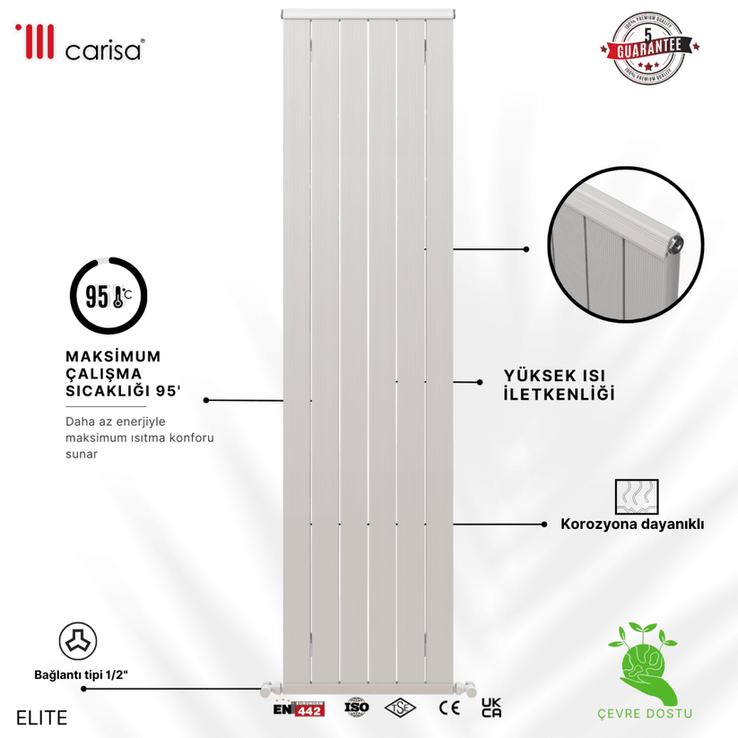 Carisa Elite Dikey Alüminyum Radyatör Modern Tasarım Parlak Beyaz - carisa