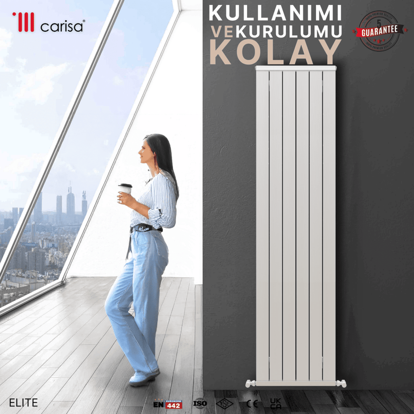 Carisa Elite Dikey Alüminyum Radyatör Modern Tasarım Parlak Beyaz - carisa