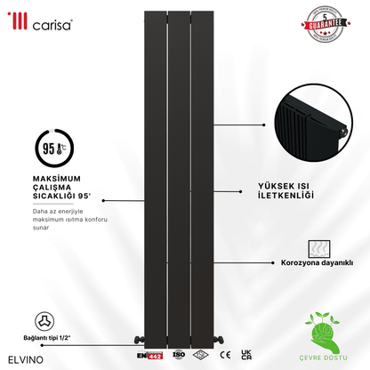 Carisa Elvino Alüminyum Radyatör Antrasit Standart Bağlantı - carisa