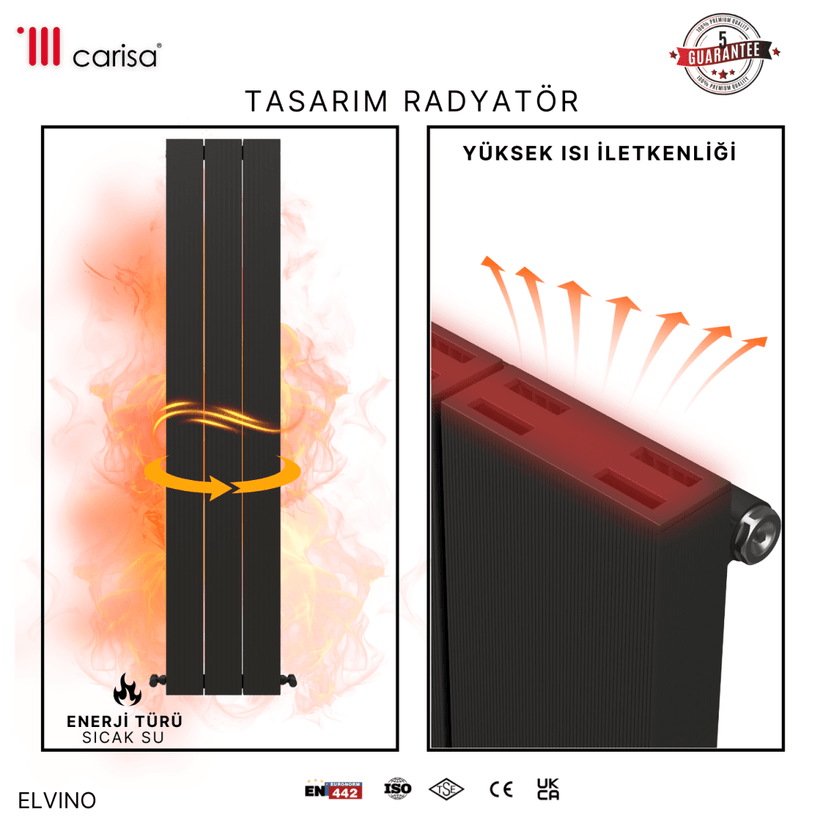 Carisa Elvino Alüminyum Radyatör Antrasit Standart Bağlantı - carisa