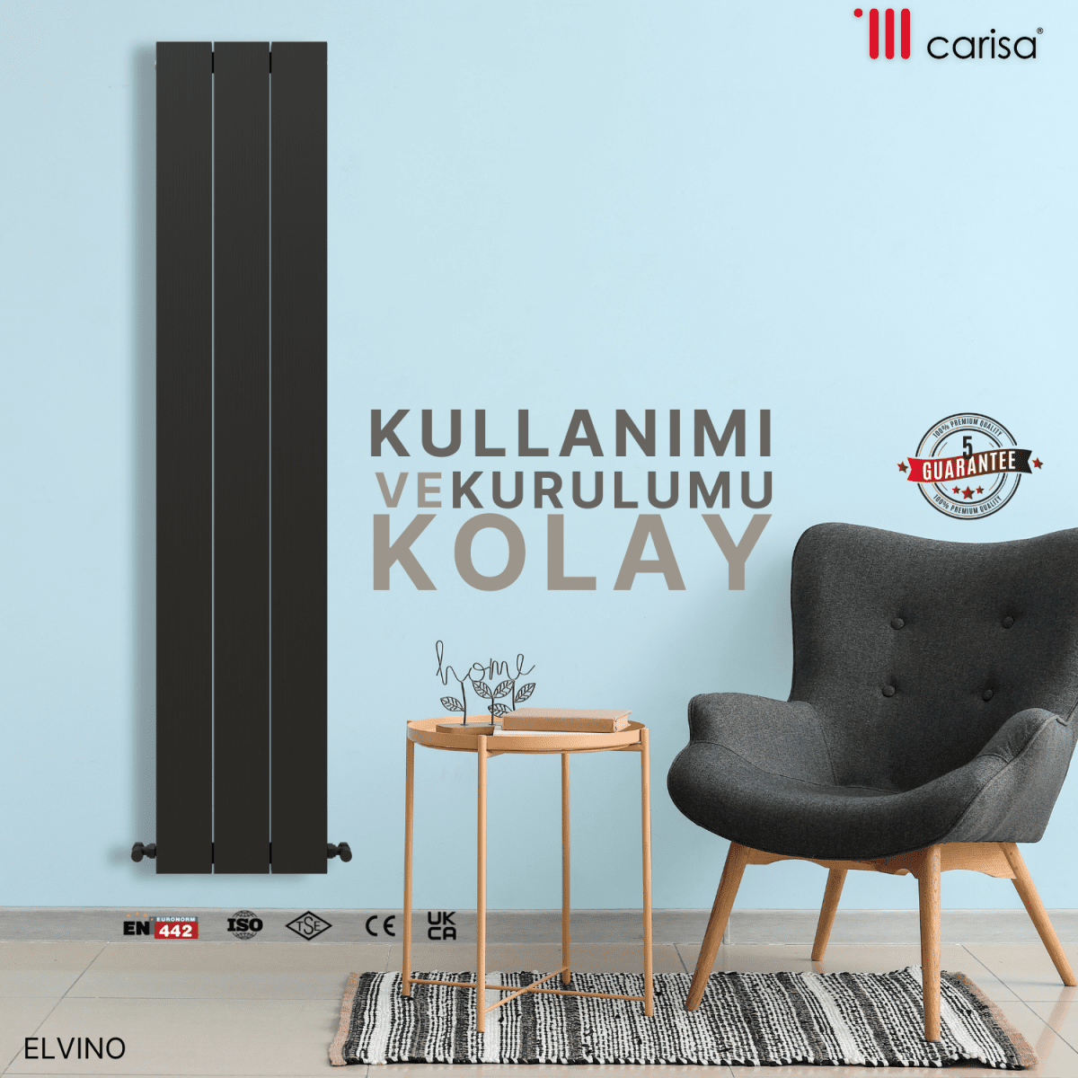 Carisa Elvino Alüminyum Radyatör Antrasit Standart Bağlantı - carisa