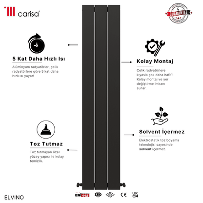 Carisa Elvino Alüminyum Radyatör Antrasit Standart Bağlantı - carisa