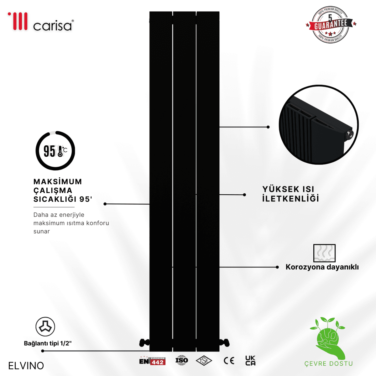 Carisa Elvino Alüminyum Radyatör Siyah Standart Bağlantı - carisa