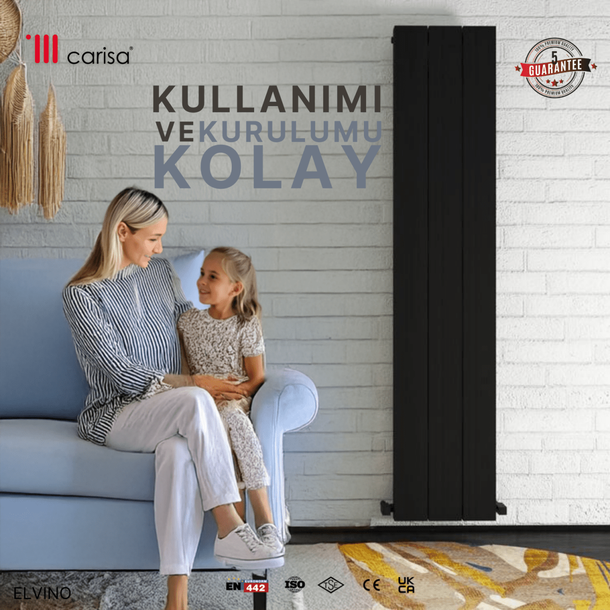 Carisa Elvino Alüminyum Radyatör Siyah Standart Bağlantı - carisa