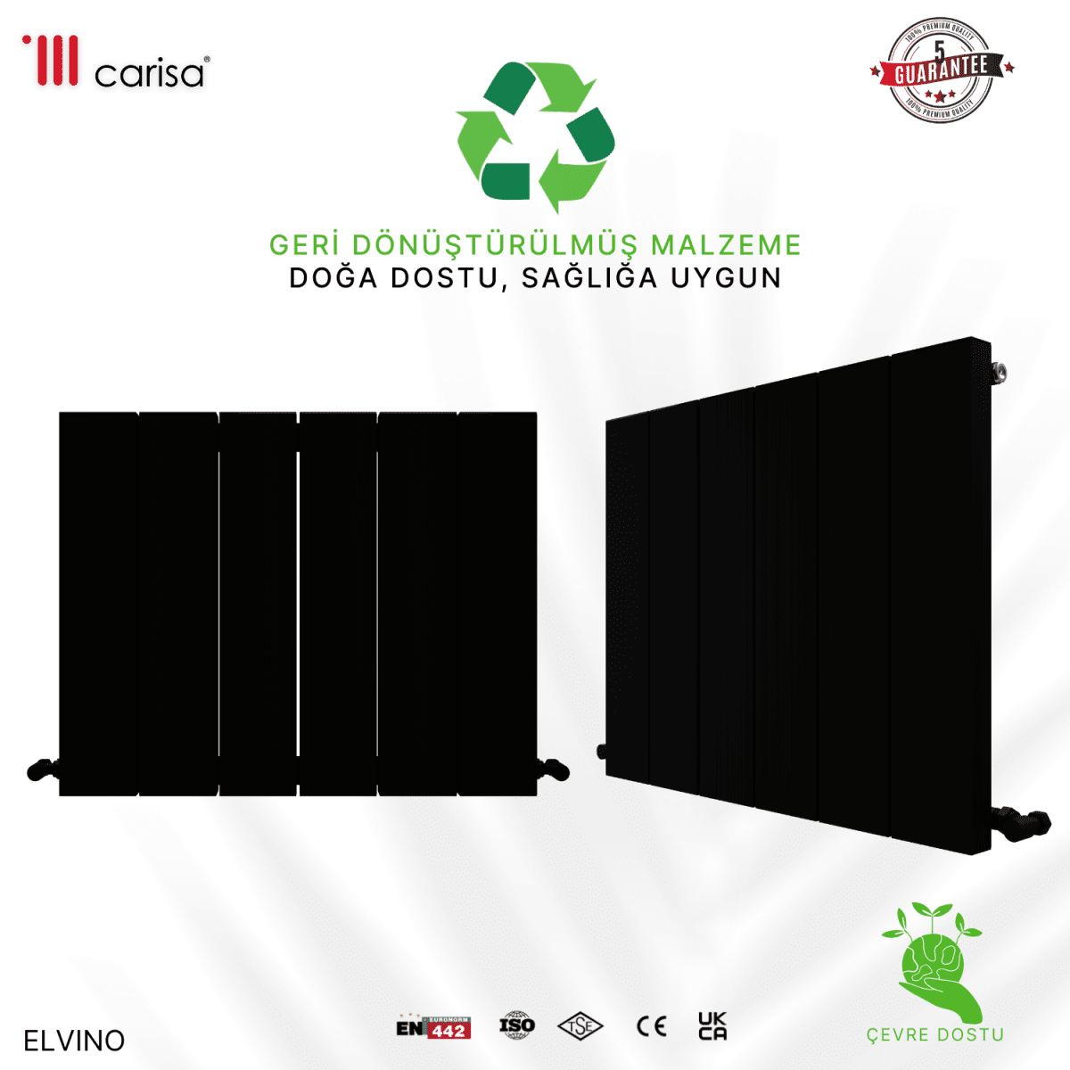 Carisa Elvino Alüminyum Radyatör Siyah Standart Bağlantı - carisa