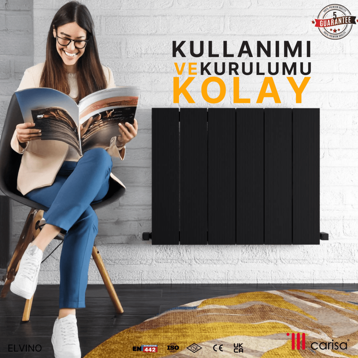 Carisa Elvino Alüminyum Radyatör Siyah Standart Bağlantı - carisa